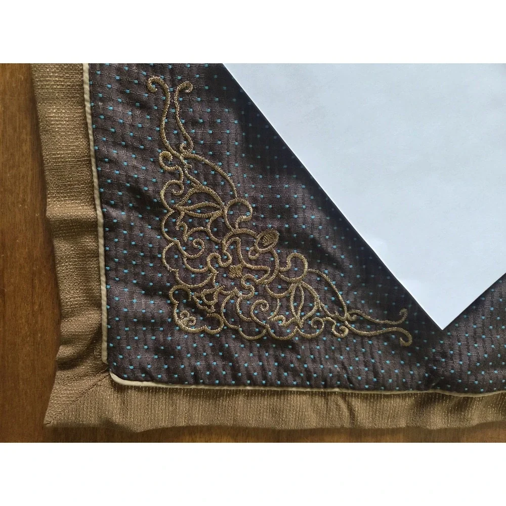 Croscill Zarina Euro Sham Brown Flecked Teal Blue Gold Embroidered Rich Luxury